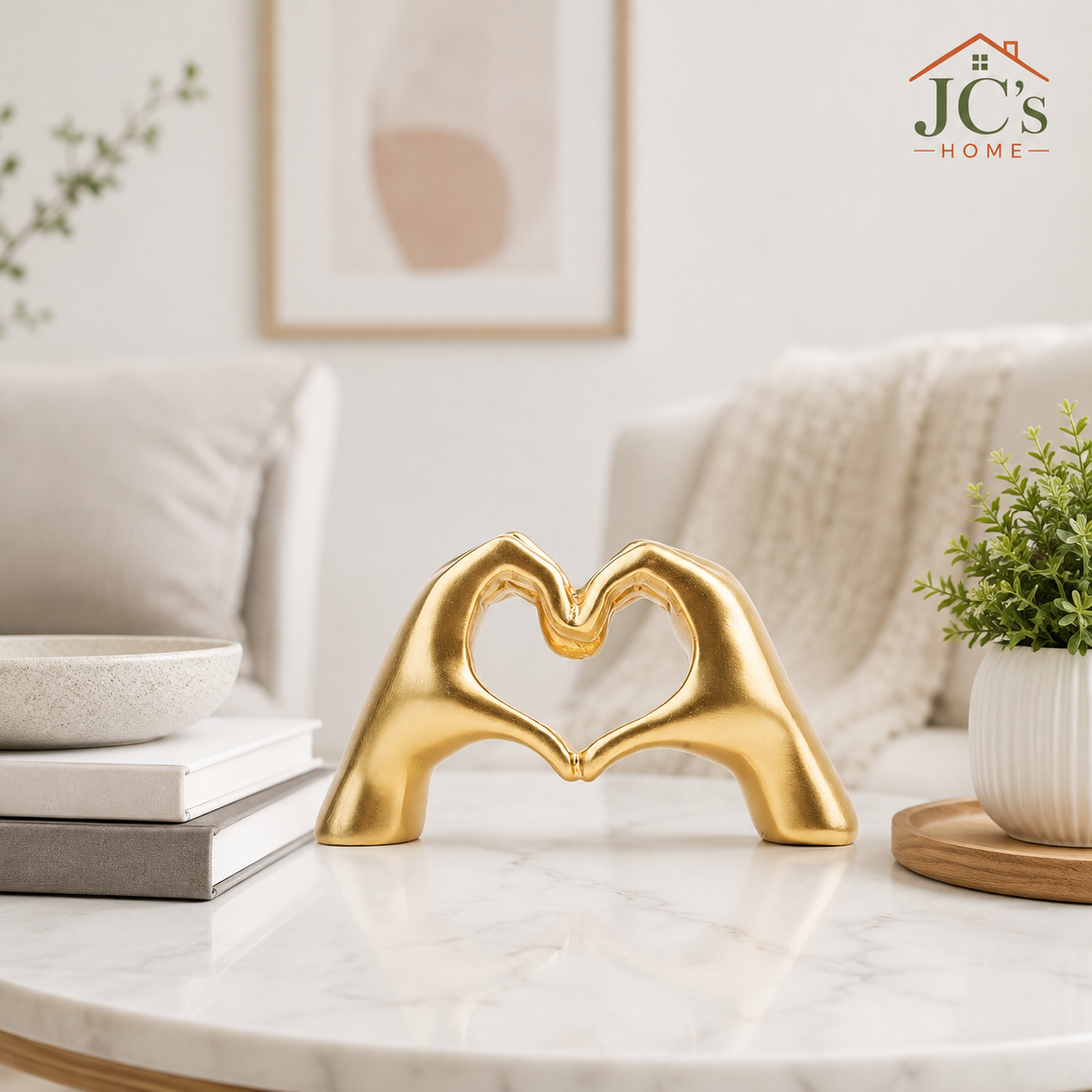 Gold Heart Hands Decorative Sculpture