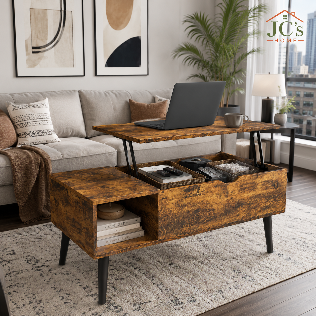 Lift-Top Coffee Table with Hidden Storage